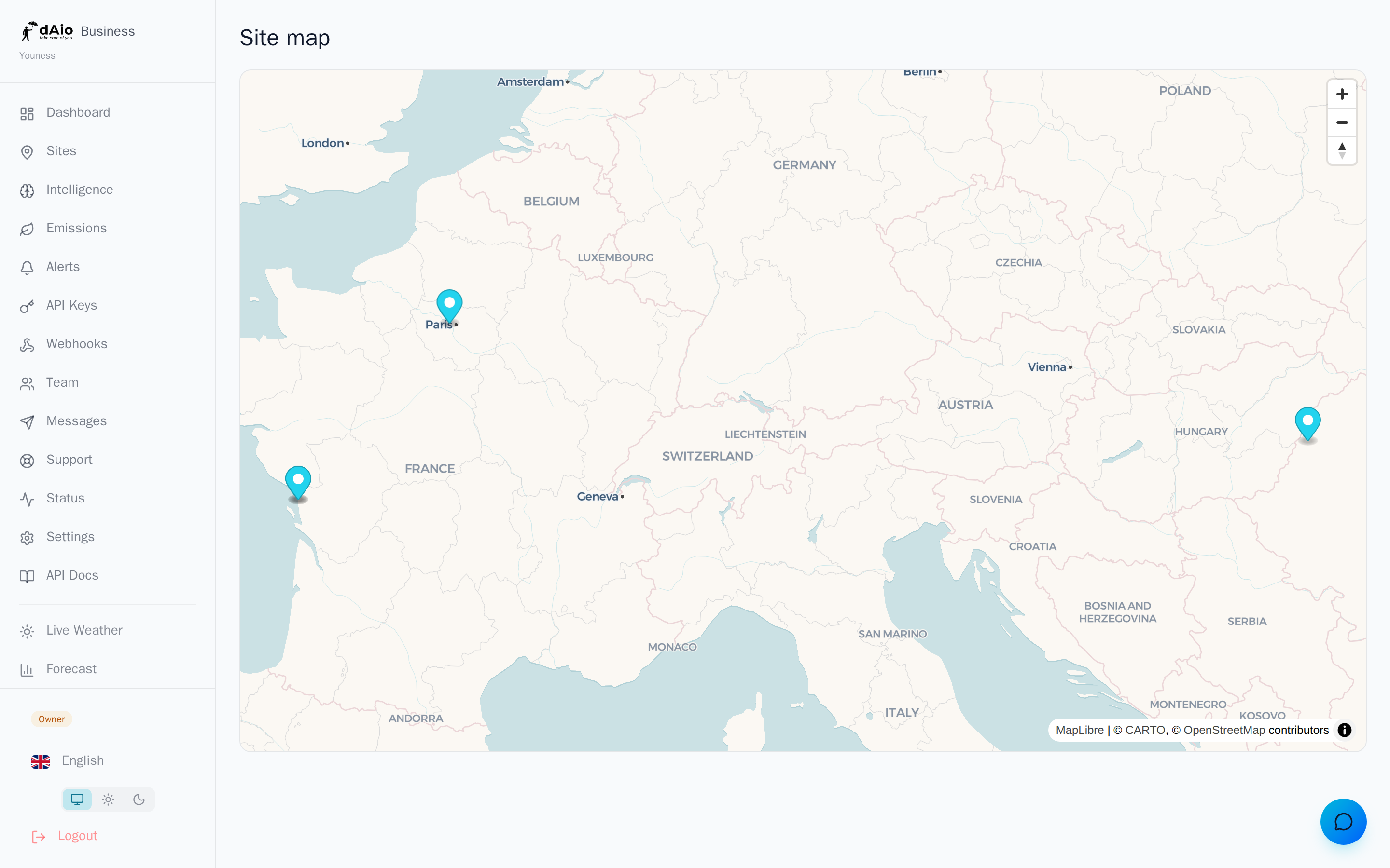 Carte interactive des sites avec marqueurs