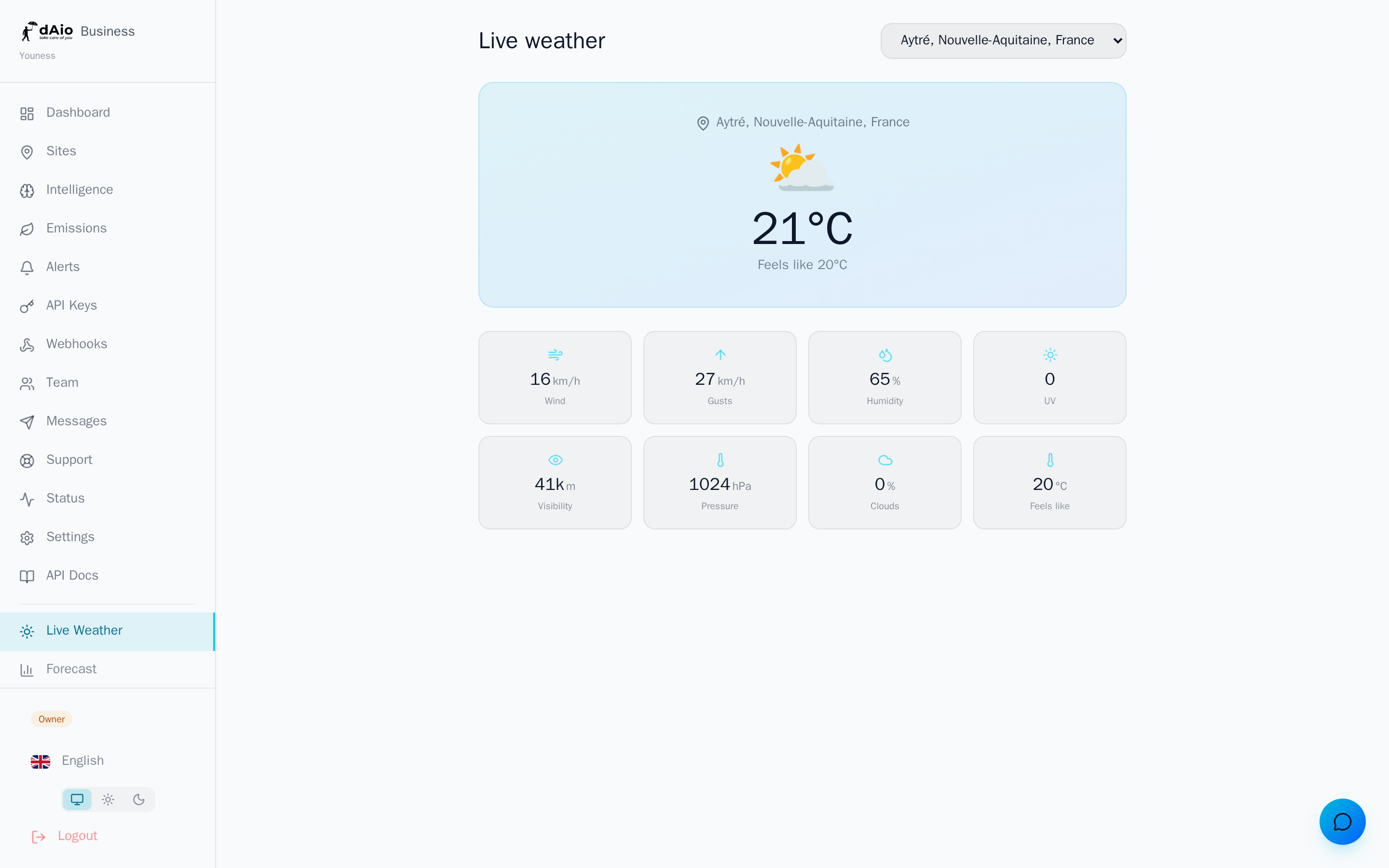 Météo live d'un site sur la page Moments