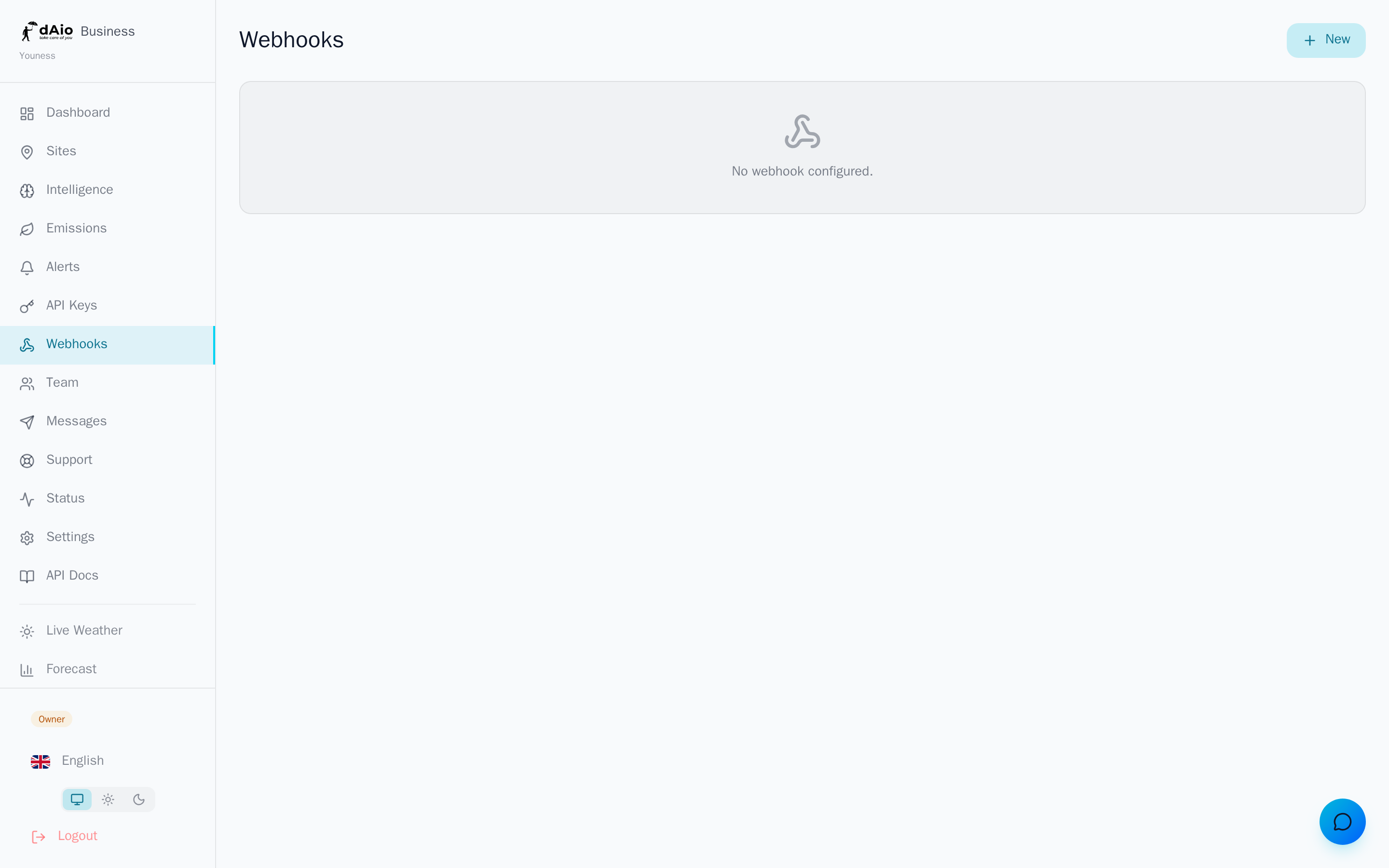 Liste des webhooks configurés